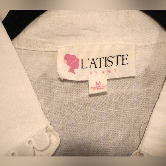 L’ATISTE White Detailed button down shirt dress with self tie faux leather belt - Picture 10 of 11